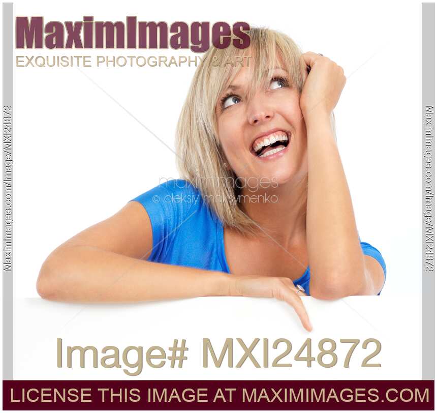Happy smiling daydreaming woman