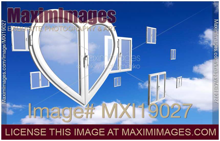 Heart shaped PVC Window over Blue Sky