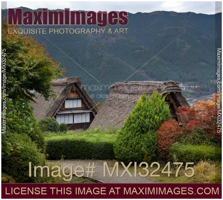 Historic Japanese rural house with thatched roofs at Gero Onsen Gassho Village