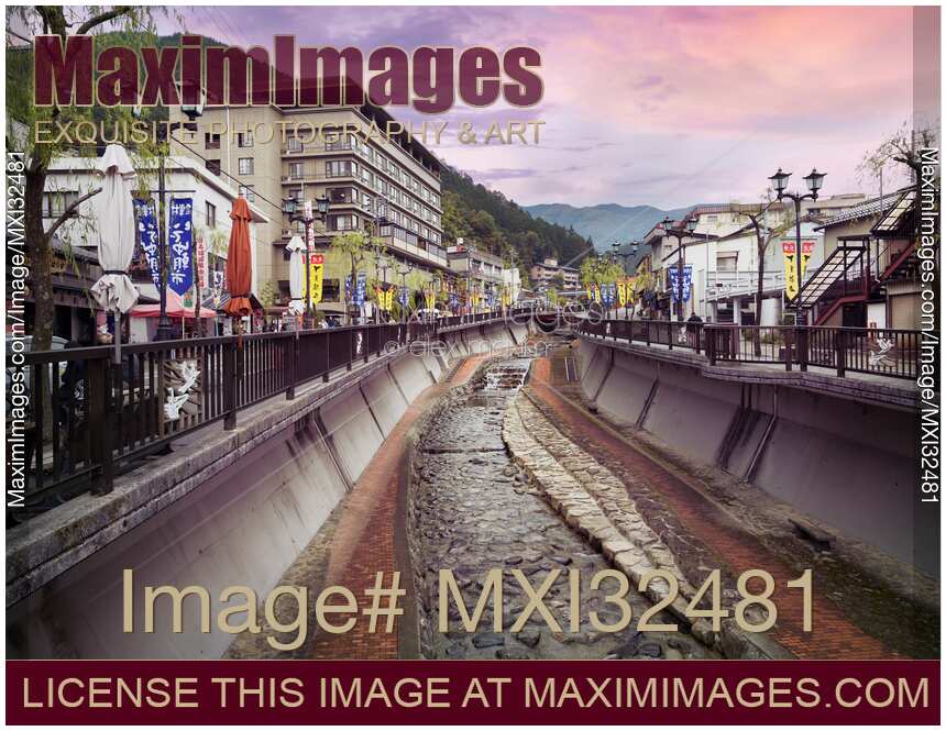 Hot springs town of Gero Japan stream running along the city street