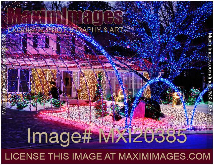 House Decorated with Colorful Christmas Lights