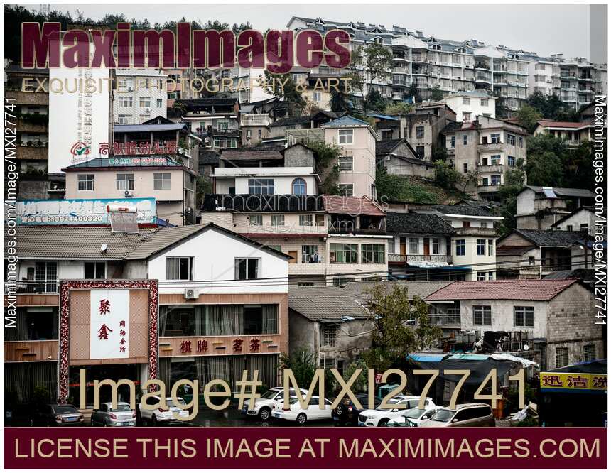 Houses on a hill in Zhangjiajie China