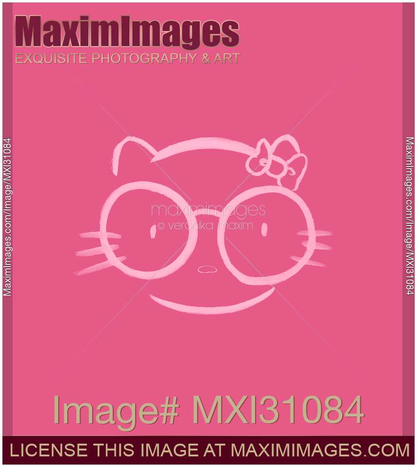 Illustration of a kawaii nerd kitty in hot pink