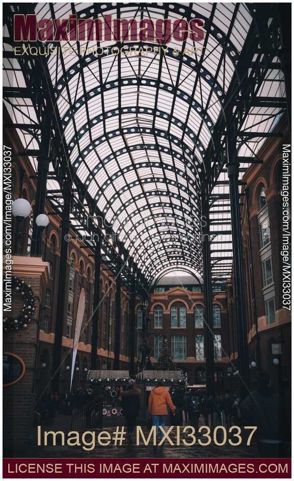 Indoor view of a Christmas market gallery in London
