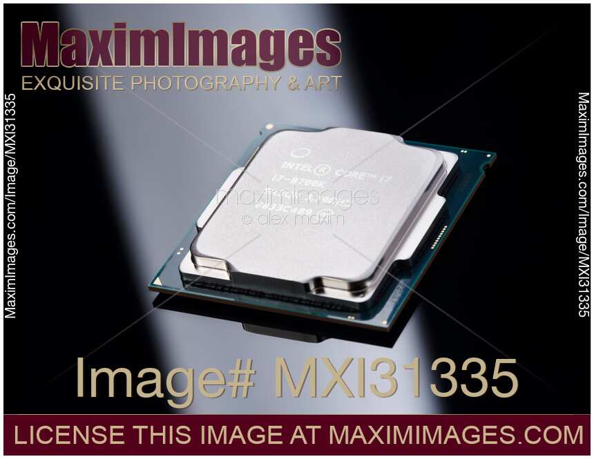 Intel Core i7 8700K processor CPU on black background