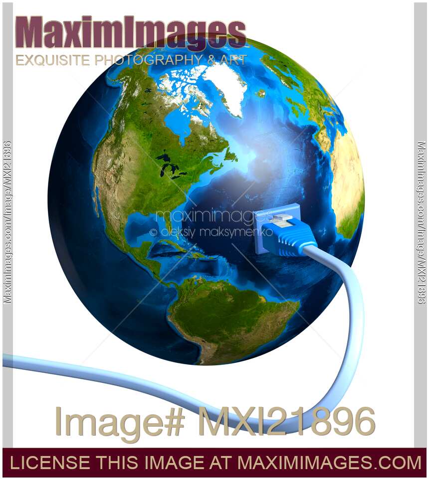 Internet Network Cable Plugged into the Earth World Wide Web concept