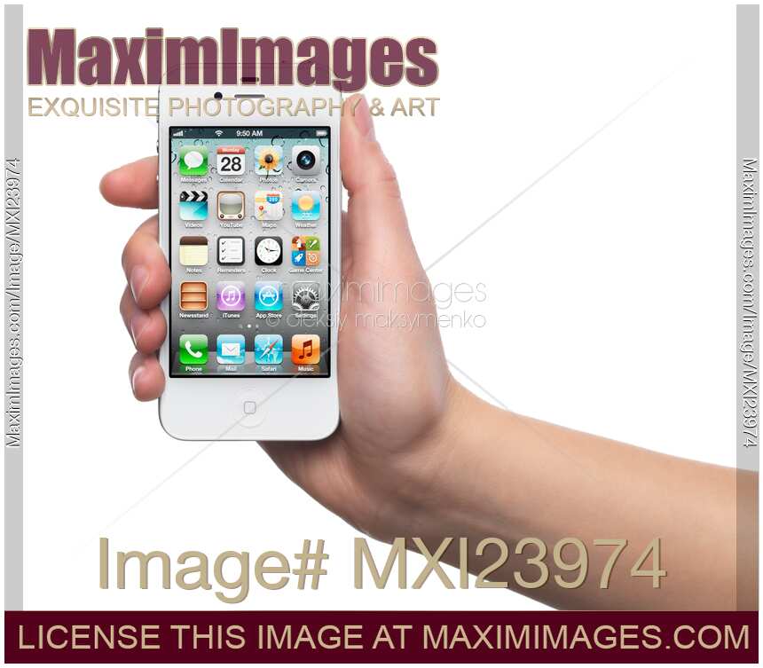 iPhone 4S Smartphone in a Hand Isolated on White