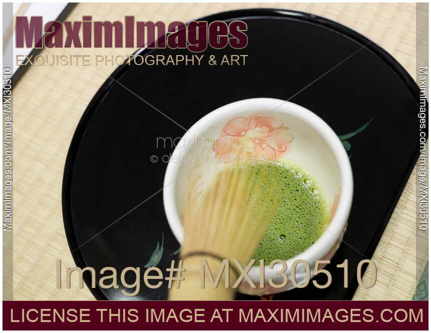 Japanese Matcha tea cup with a bamboo whisk