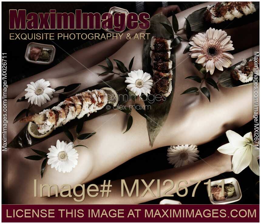 Japanese Nyotaimori sushi served on nude woman body