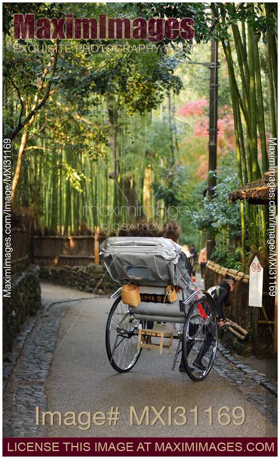 Japanese rickshaw on an old street in Arashiyama Kyoto