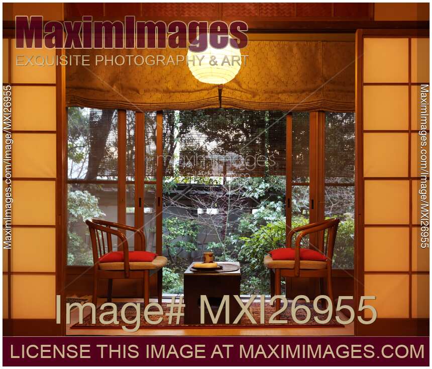 Japanese room interior with garden view