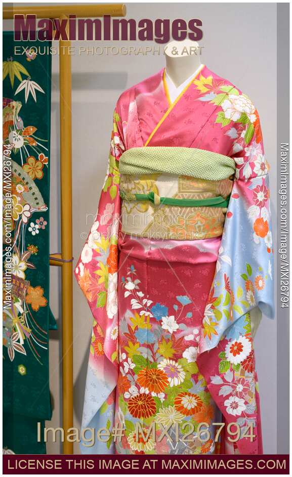 Japanese silk Kimono on a mannequin a store