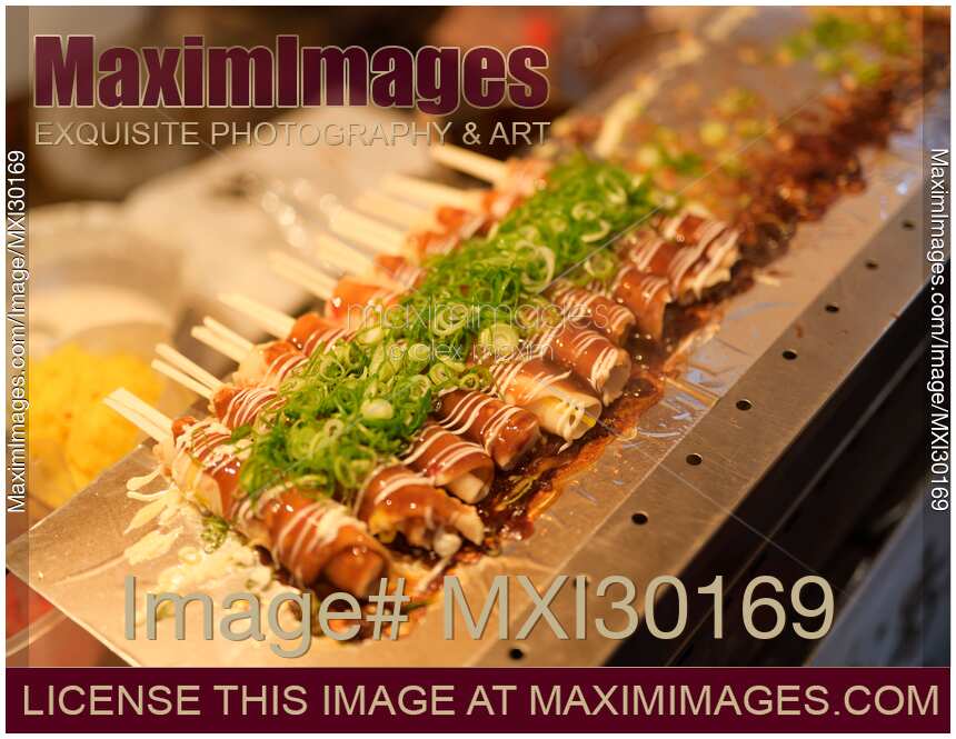 Japanese street food Hashimaki on a street food market stall in Kyoto