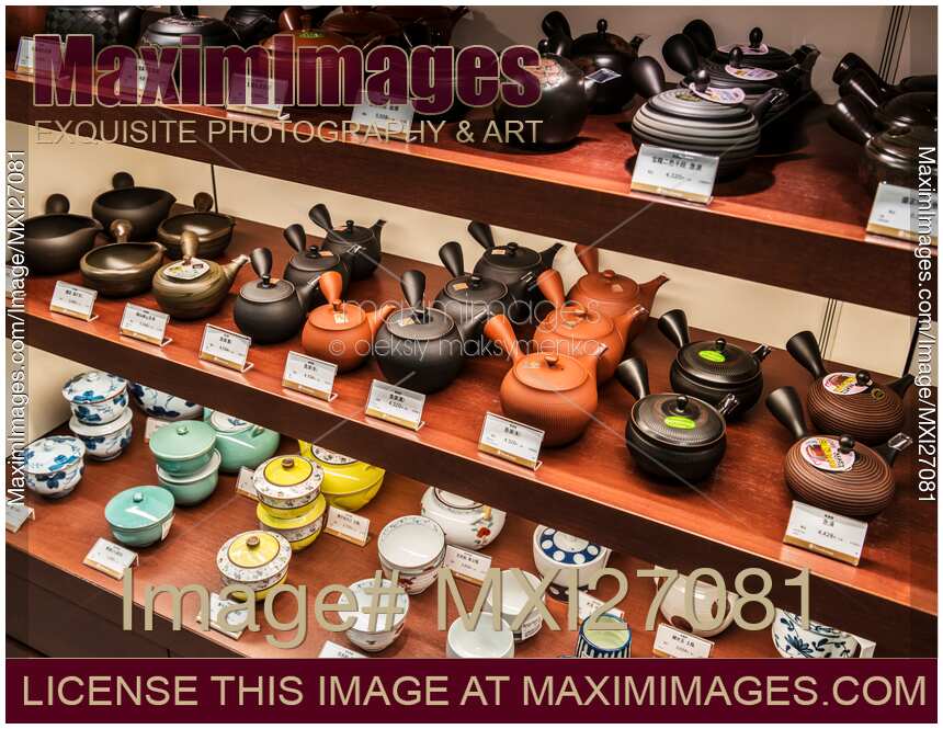 Japanese Tokoname yaki teapots in a store