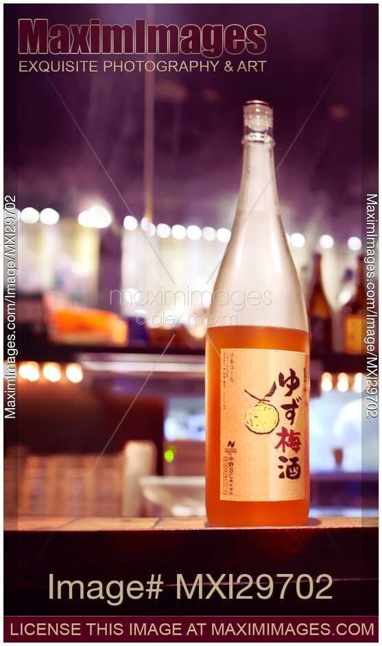 Japanese Umeshu drink on a bar counter
