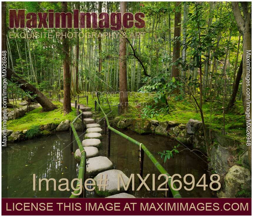 Japanese Zen garden with stepping stones
