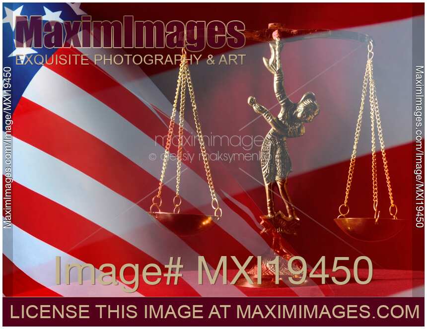 Justice Scales and American Flag