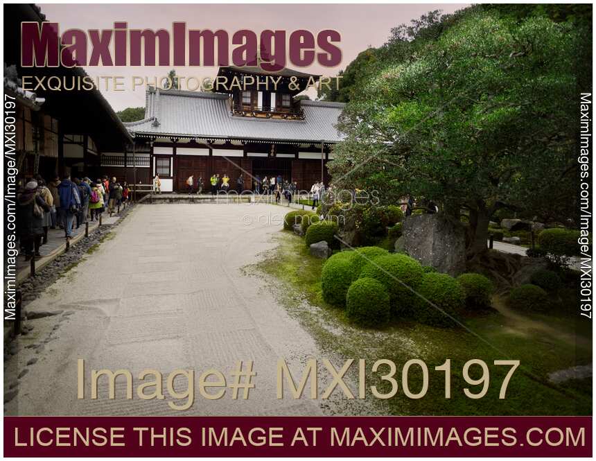 Kaizando hall of Tofukuji temple with a geometrical white gravel Zen garden