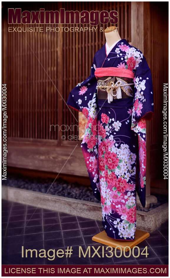 Photo of Kimono on mannequin at kimono rental store in Kyoto Japan