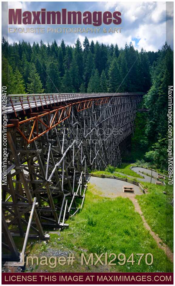 Kinsol Trestle bridge scenery over Koksilah river Vancouver Island BC