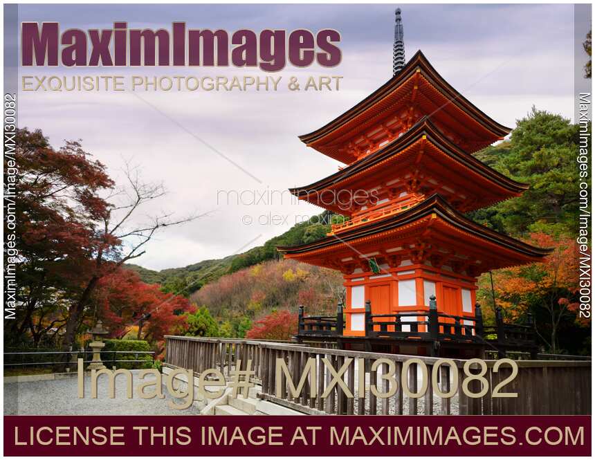 Koyasu 3-story pagoda at Kiyomizu-dera Buddhist temple in autumn Kyoto
