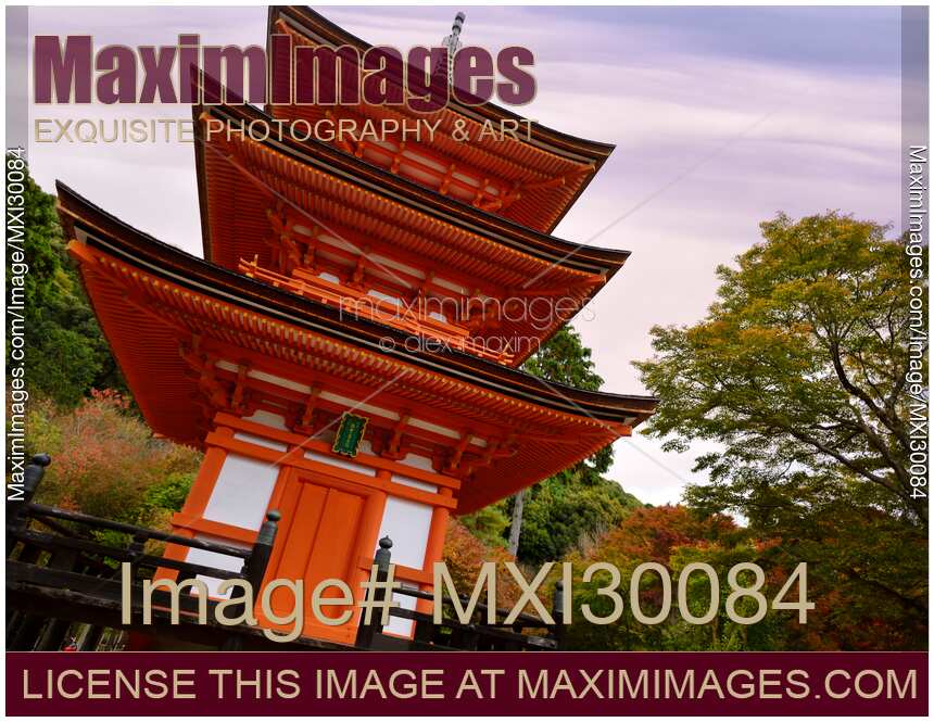 Koyasu pagoda dedicated to goddess of childbirth at Kiyomizu-dera Buddhist temple in fall Kyoto