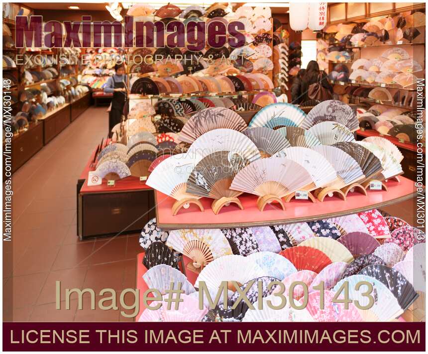 Kyoto folding paper fans on display in Kyo Sensu store