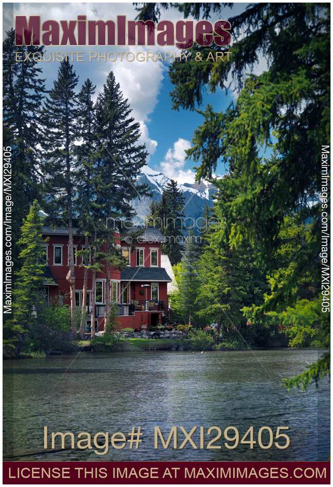 Large waterfront house in Canmore town Alberta's Rockies