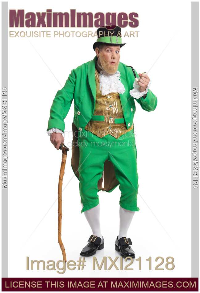 Leprechaun in green clothes humorous portrait
