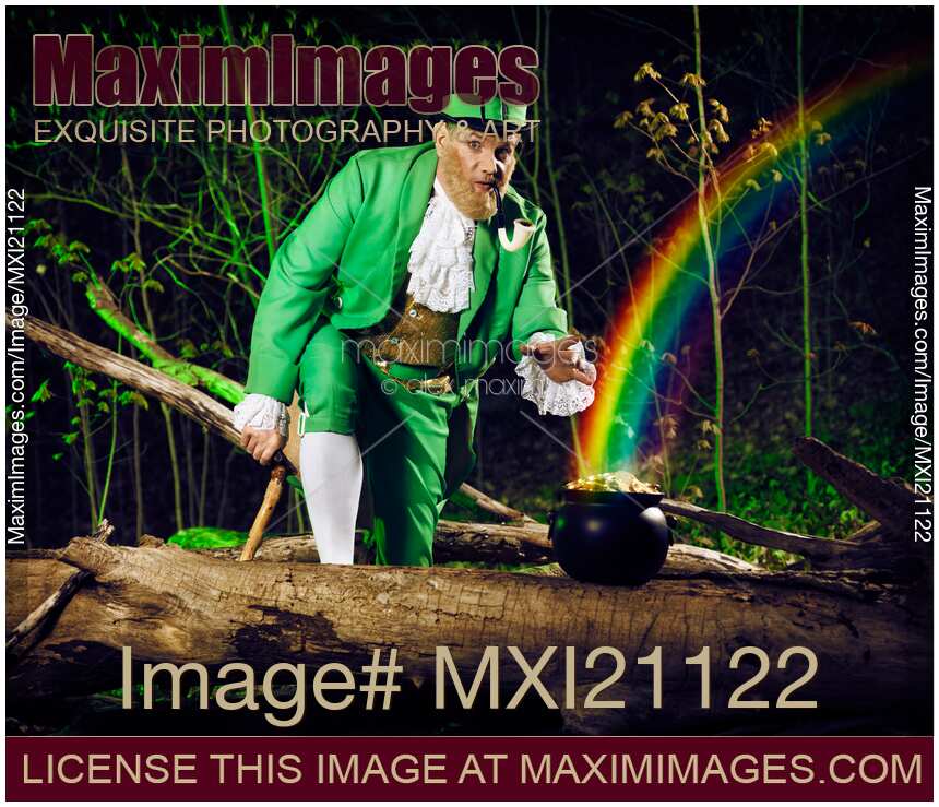 Leprechaun stealing a pot of gold st Patricks concept