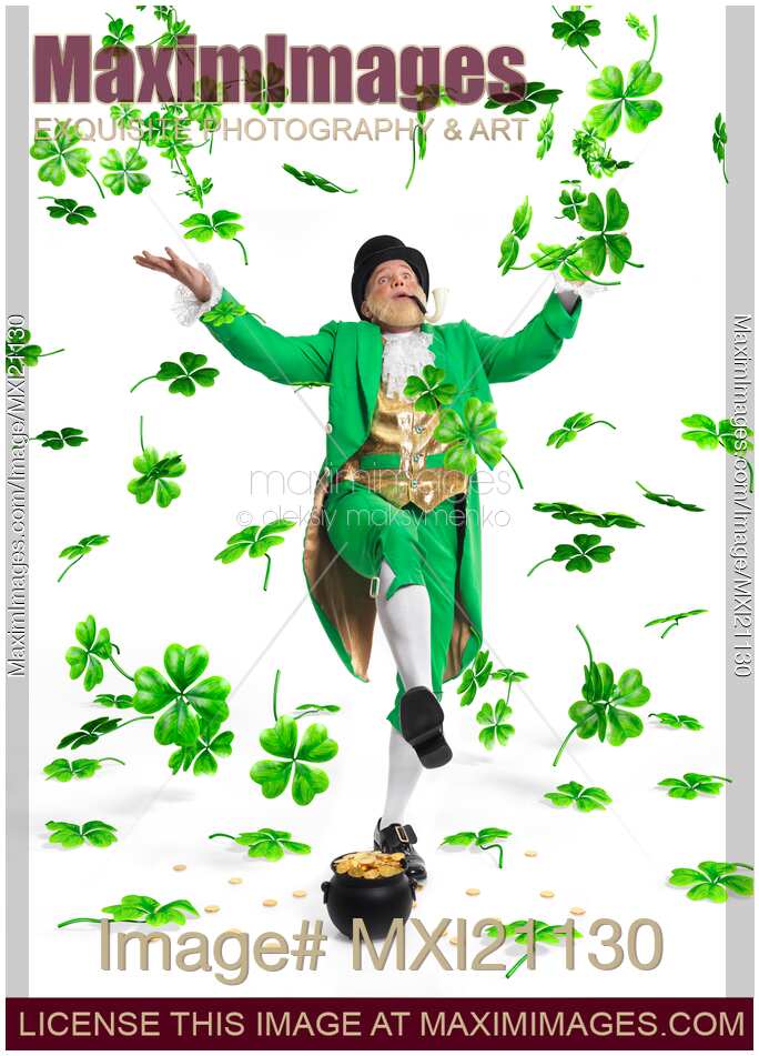 Leprechaun Tossing Shamrock Leaves up in the Air