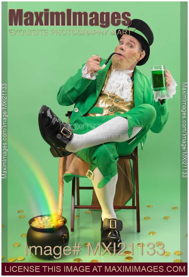 Leprechaun with a Beer Mug and a Pot of Gold