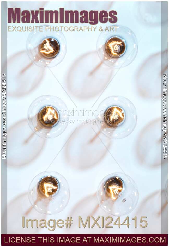 Lit incandescent tungsten light bulbs