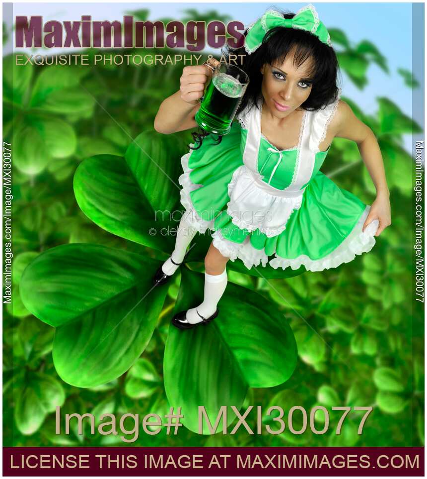 Lovely Irish Girl with a Glass of Green Beer