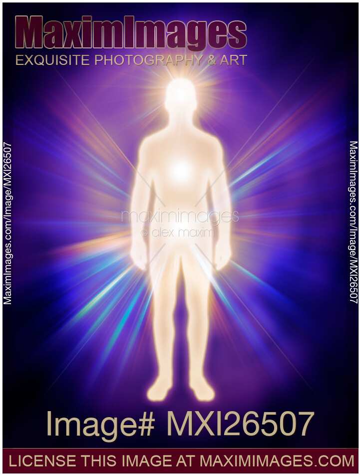 Man luminous ethereal body energy emanations concept