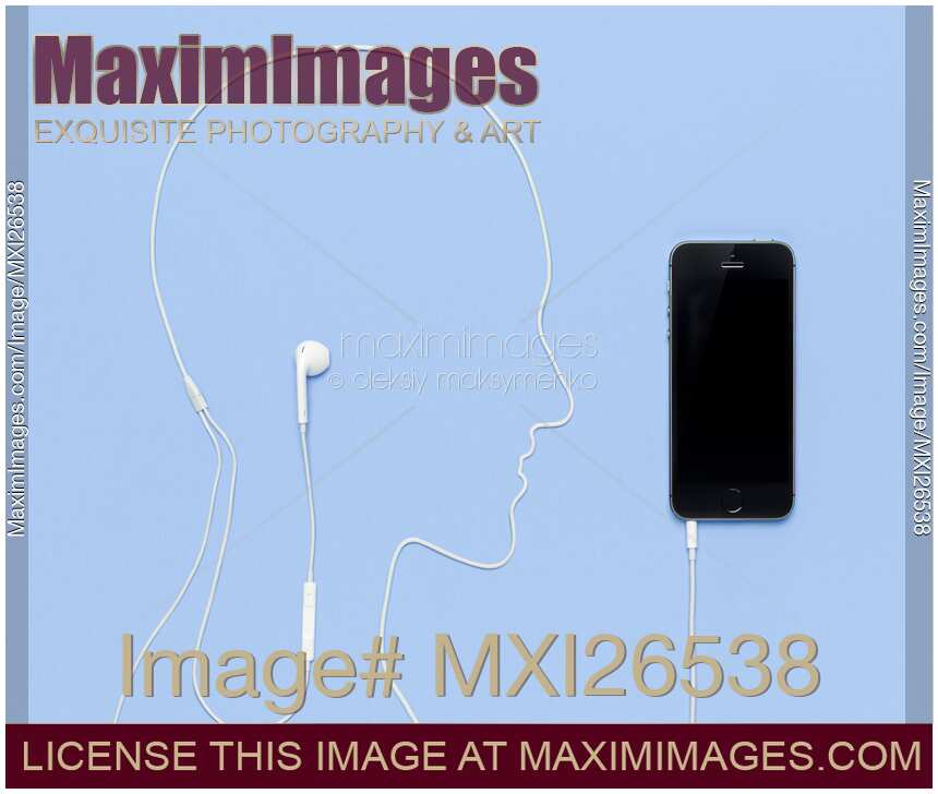 Man outline with iPhone headphones Music concept