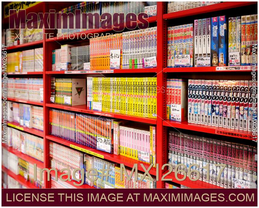 Manga comics books in a store