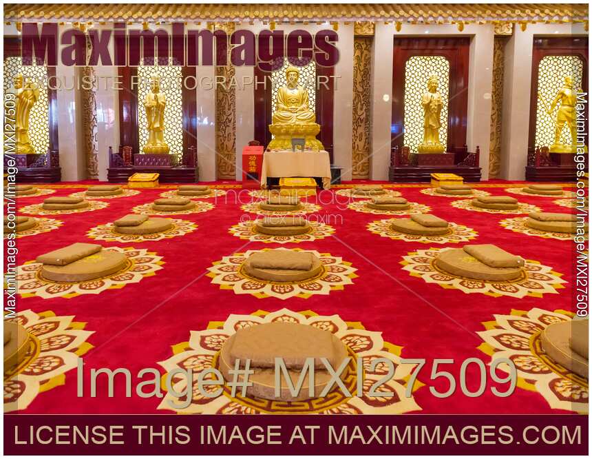 Meditation Hall with rows of cushions