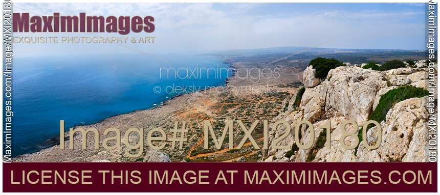 Mediterranean sea shore line panoramic nature scenery in Cyprus