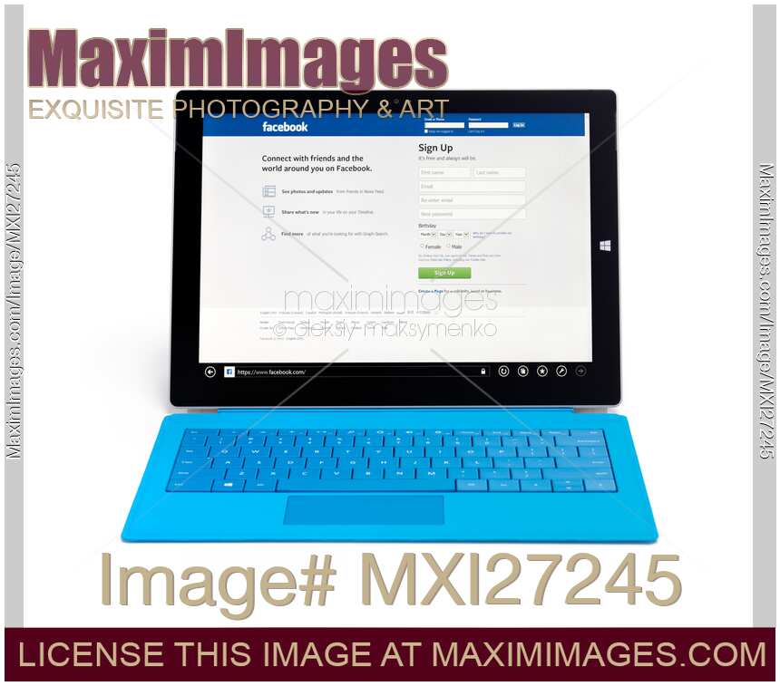 Microsoft Surface Pro 3 tablet with Facebook sign up screen on dispaly