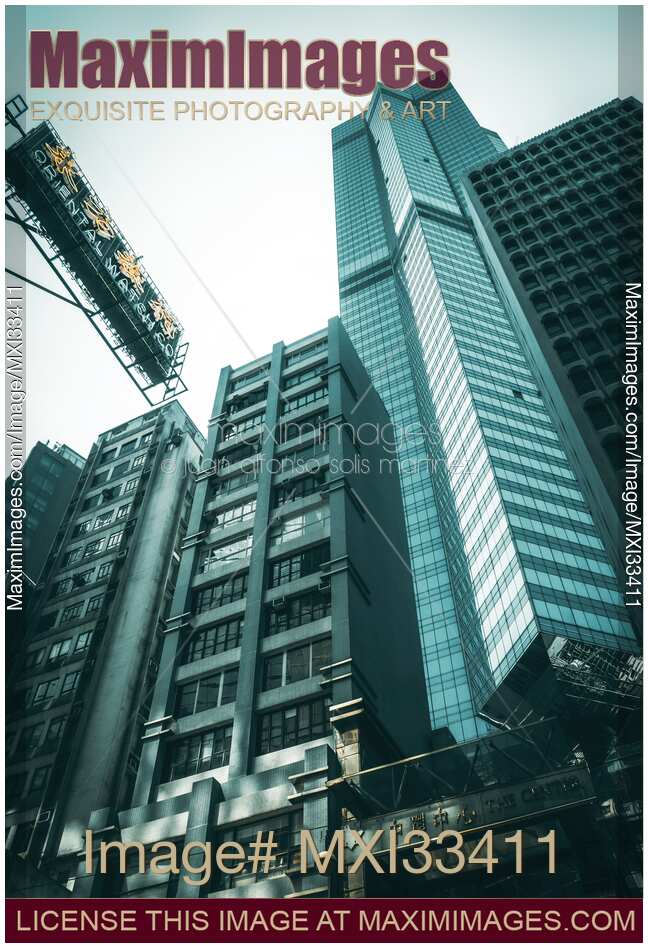 Modern architecture office buildings on streets of Hong Kong