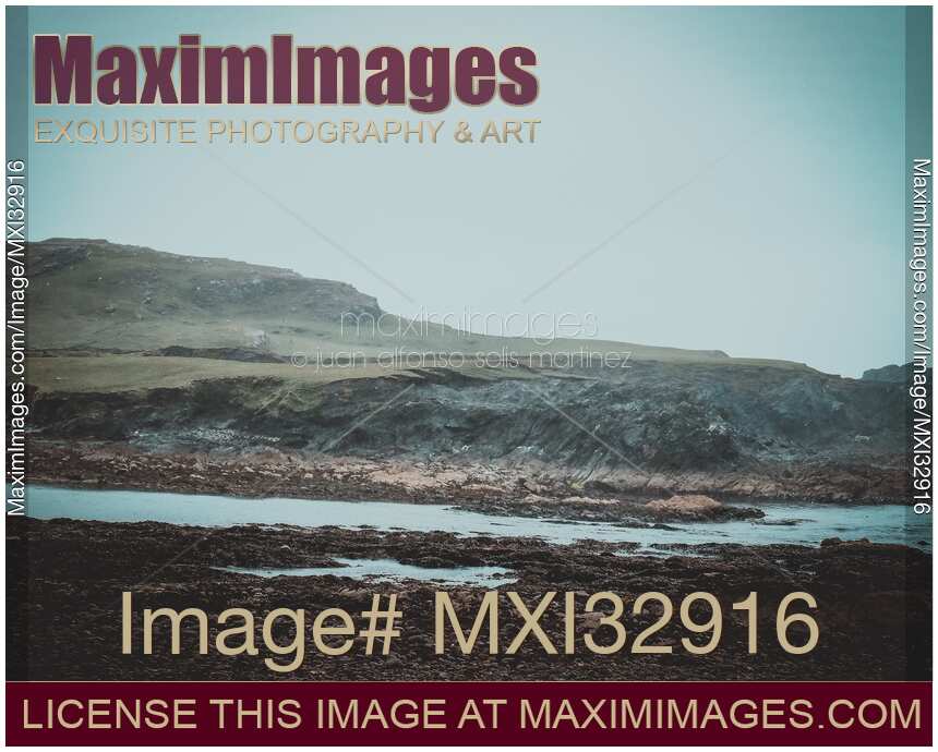 Moody landscape scenery of rocky sea shore in Sligo Ireland