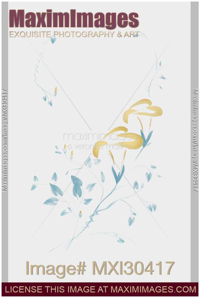 Morning Glory flowers Sumi-e illustration artistic light blue design