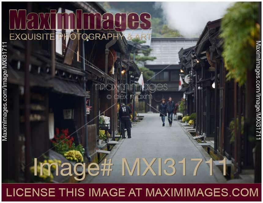 Morning scenery of Kamisannomachi old town market street in Takayama Japan