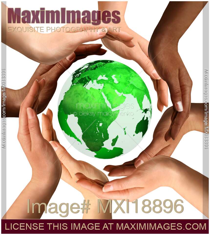 Multiracial Hands Around the Earth Globe