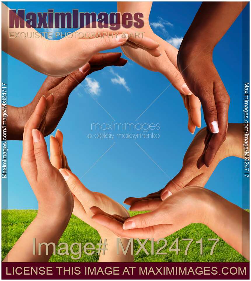 Multiracial Hands Making a Circle Together