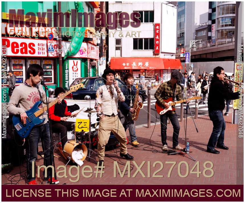 Music band playing on the streets of Shinjuku Tokyo