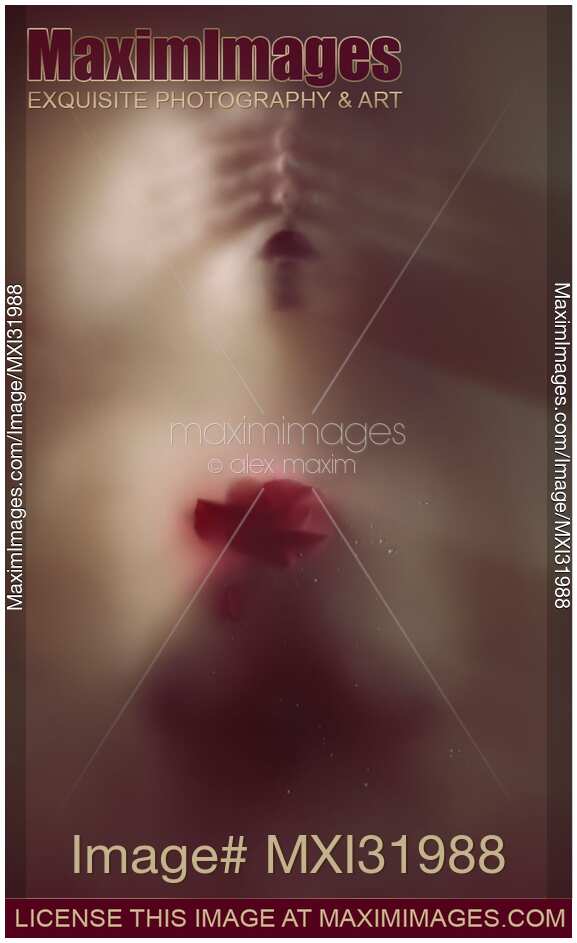 Mysterious abstract sensual portrait of woman with her eyes closed by ghostly male hands from behind
