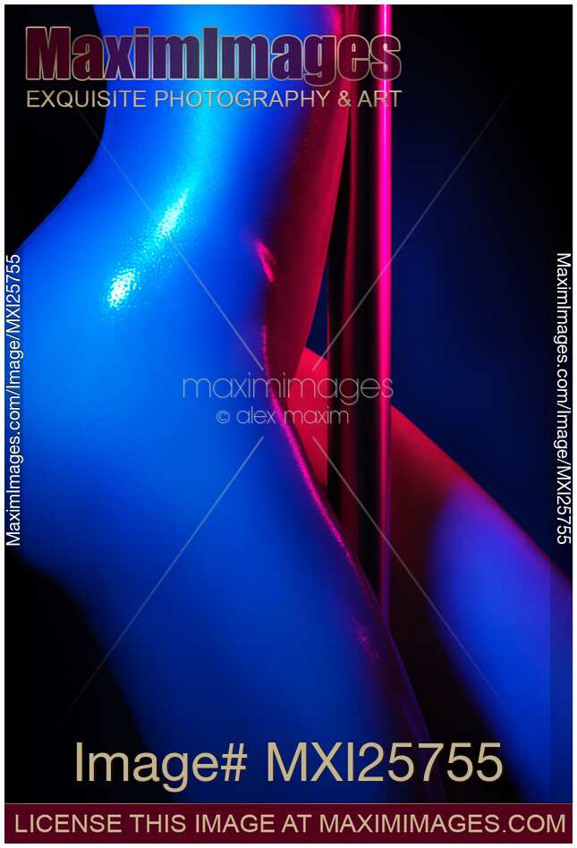 Naked woman pole dancing closeup of nude body