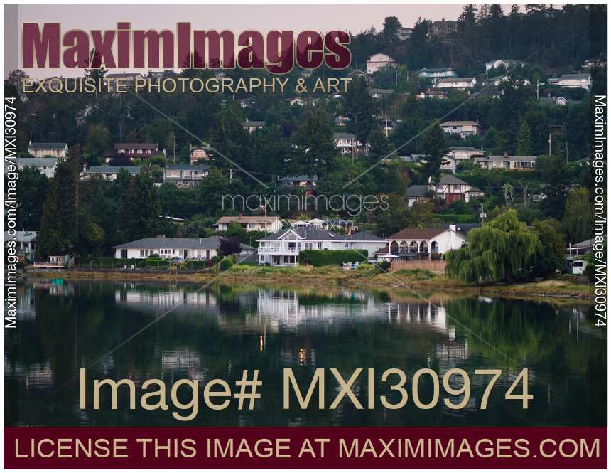Nanaimo city residential houses on a sea shore Vancouver Island